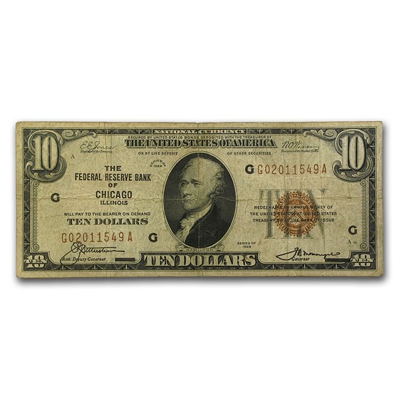 1929 (G-Chicago) $10 Brown Seal FRBN Fine 1929 (G-Chicago) $10 Brown Seal FRBN Fine