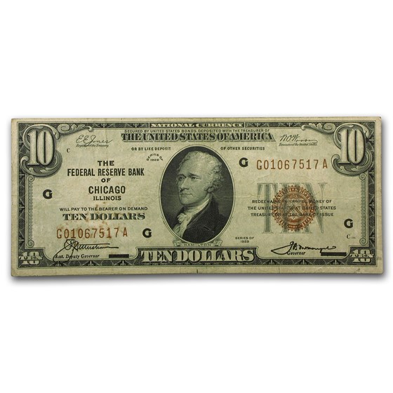 1929 (G-Chicago) $10 Brown Seal FRBN VF (Fr#1860-G) 1929 (G-Chicago) $10 Brown Seal FRBN VF (Fr#1860-G)