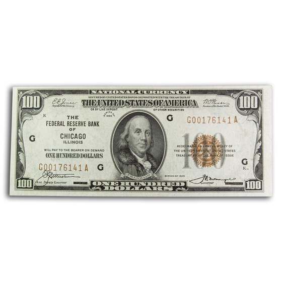 1929 (G-Chicago) $100 Brown Seal FRBN AU (Fr#1890-G)