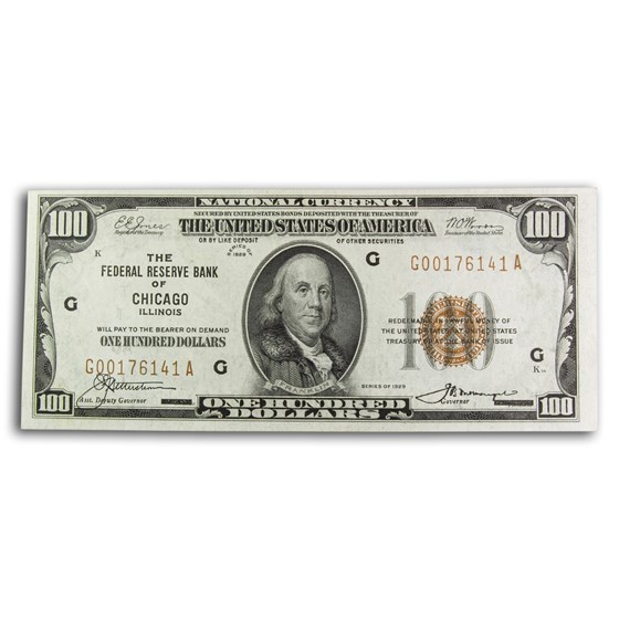 1929 (G-Chicago) $100 Brown Seal FRBN AU (Fr#1890-G) 1929 (G-Chicago) $100 Brown Seal FRBN AU (Fr#1890-G)