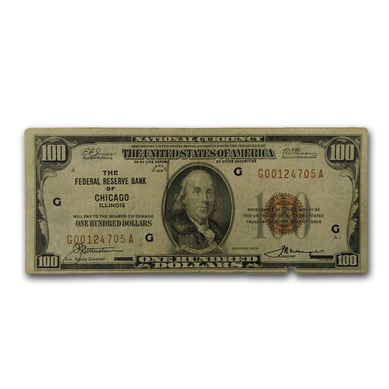 1929 (G-Chicago) $100 FRBN Brown Seal VF 1929 (G-Chicago) $100 FRBN Brown Seal VF