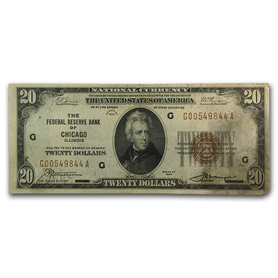 1929 (G-Chicago) $20 Brown Seal FRBN Fine+ 1929 (G-Chicago) $20 Brown Seal FRBN Fine+