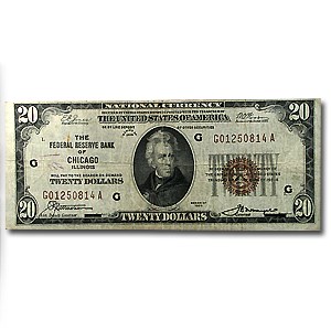 1929 (G-Chicago) $20 Brown Seal FRBN VG 1929 (G-Chicago) $20 Brown Seal FRBN VG