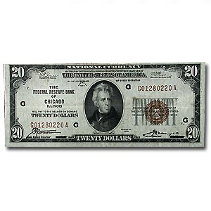 1929 (G-Chicago) $20 Brown Seal FRBN XF (Fr#1870-G)