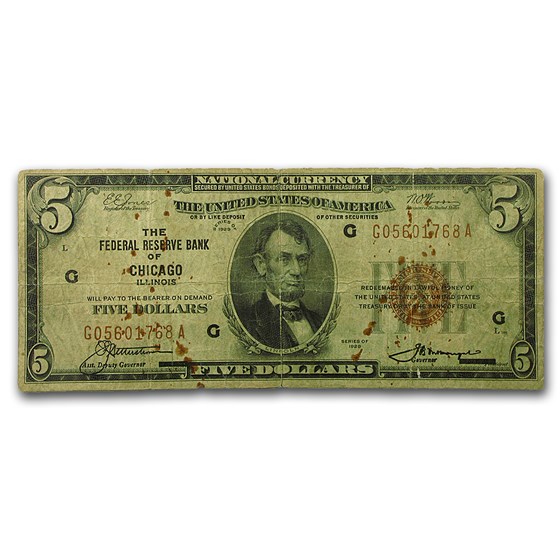 1929 (G-Chicago) $5.00 Brown Seal FRBN Good 1929 (G-Chicago) $5.00 Brown Seal FRBN Good