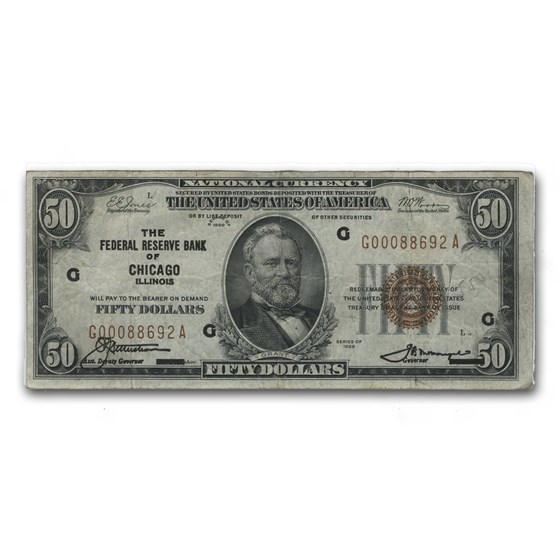 1929 (G-Chicago) $50 Brown Seal FRBN Fine (Fr#1880-G) 1929 (G-Chicago) $50 Brown Seal FRBN Fine (Fr#1880-G)