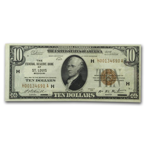 1929 (H-St. Louis) $10 Brown Seal FRBN XF 1929 (H-St. Louis) $10 Brown Seal FRBN XF