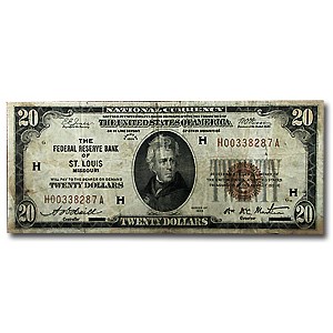1929 (H-St. Louis) $20 Brown Seal FRBN Fine Details 1929 (H-St. Louis) $20 Brown Seal FRBN Fine Details