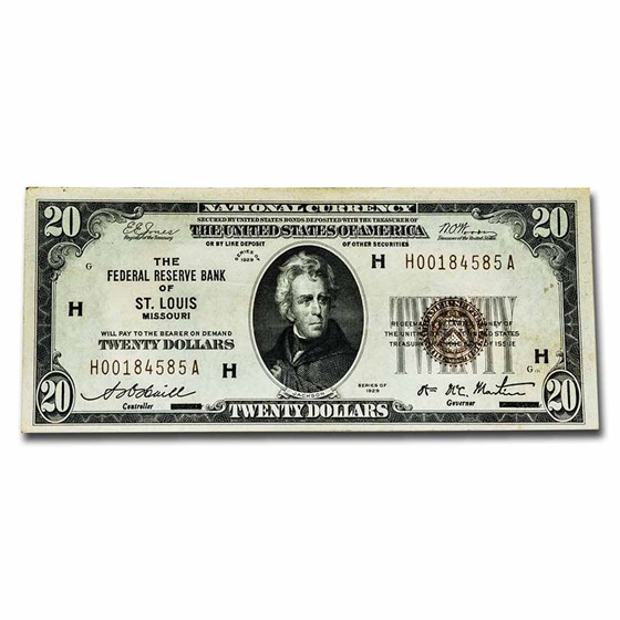 1929 (H-St. Louis) $20 Brown Seal FRBN XF (Fr#1870-H) 1929 (H-St. Louis) $20 Brown Seal FRBN XF (Fr#1870-H)