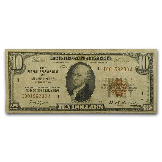 1929 (I-Minneapolis) $10 Brown Seal FRBN Fine (Fr#1860-I) 1929 (I-Minneapolis) $10 Brown Seal FRBN Fine (Fr#1860-I)
