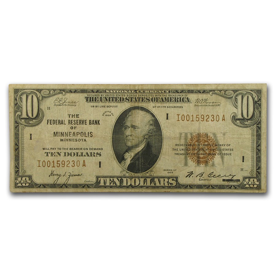 1929 (I-Minneapolis) $10 Brown Seal FRBN Fine (Fr#1860-I)