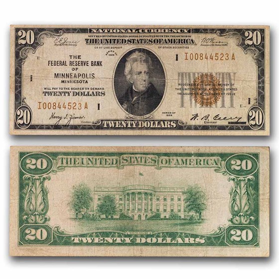 1929 (I-Minneapolis) $20 Brown Seal FRBN F (Fr#1870-I)