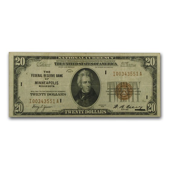 1929 (I-Minneapolis) $20 Brown Seal FRBN VF (Fr#1870-I) 1929 (I-Minneapolis) $20 Brown Seal FRBN VF (Fr#1870-I)