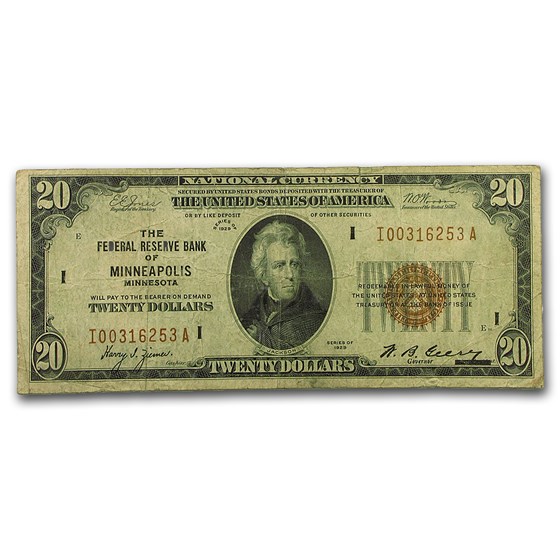 1929 (I-Minneapolis) $20 Brown Seal FRBN VG 1929 (I-Minneapolis) $20 Brown Seal FRBN VG