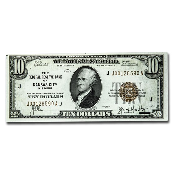 1929 (J-Kansas City) $10 Brown Seal FRBN CU (Fr#1860-J)