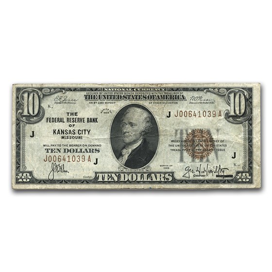 1929 (J-Kansas City) $10 Brown Seal FRBN Fine (Fr#1860-J) 1929 (J-Kansas City) $10 Brown Seal FRBN Fine (Fr#1860-J)