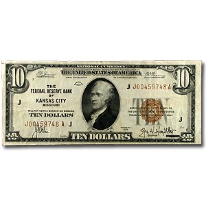 1929 (J-Kansas City) $10 Brown Seal FRBN XF (Fr#1860-J) 1929 (J-Kansas City) $10 Brown Seal FRBN XF (Fr#1860-J)