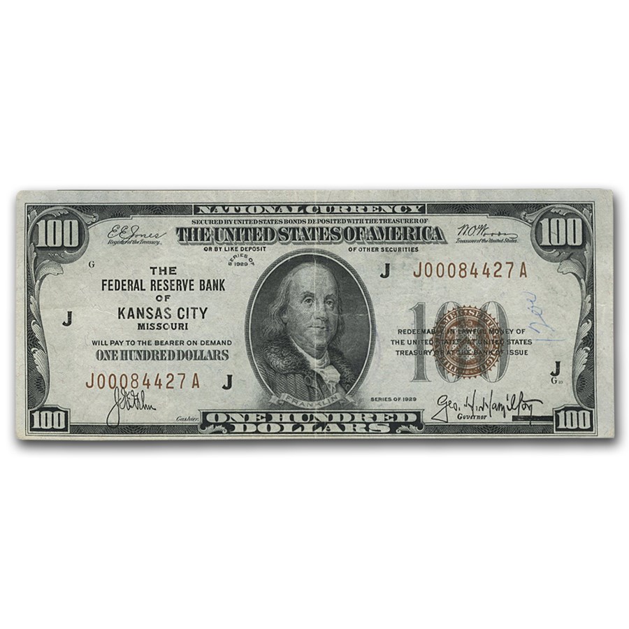1929 (J-Kansas City) $100 Brown Seal FRBN VF (Fr#1890-J)