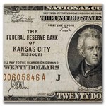 1929 (J-Kansas City) $20 Brown Seal FRBN Fine (Fr#1870-J)