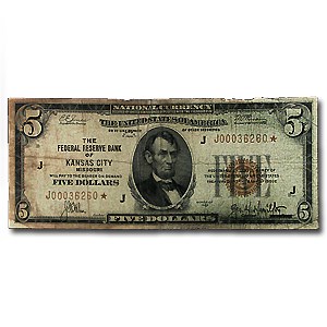 1929* (J-Kansas City) $5.00 Brown Seal FRBN Good 1929* (J-Kansas City) $5.00 Brown Seal FRBN Good