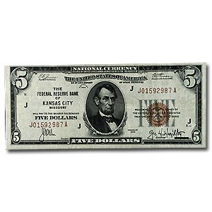 1929 (J-Kansas City) $5.00 Brown Seal FRBN XF 1929 (J-Kansas City) $5.00 Brown Seal FRBN XF