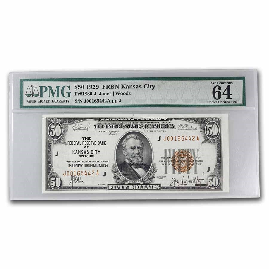 1929 (J-Kansas City) $50 FRBN CU-64 PMG (Fr#1880-J)