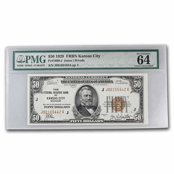 1929 (J-Kansas City) $50 FRBN CU-64 PMG (Fr#1880-J) 1929 (J-Kansas City) $50 FRBN CU-64 PMG (Fr#1880-J)