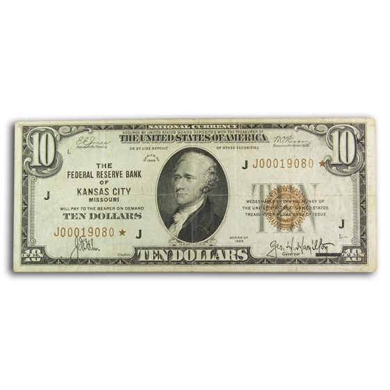 1929* (J-KC) $10 Brown Seal FRBN Ch VF (Fr#1860-J*) Star Note 1929* (J-KC) $10 Brown Seal FRBN Ch VF (Fr#1860-J*) Star Note