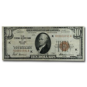 1929 (K-Dallas) $10 Brown Seal FRBN VF-20 1929 (K-Dallas) $10 Brown Seal FRBN VF-20