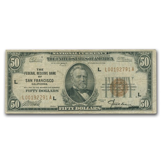 1929 (L-San Francisco) $50 Brown Seal FRBN Fine (Fr#1880-L) 1929 (L-San Francisco) $50 Brown Seal FRBN Fine (Fr#1880-L)