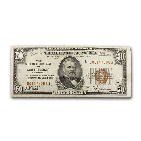 1929 (L-San Francisco) $50 Brown Seal FRBN VF (Fr#1880-L)