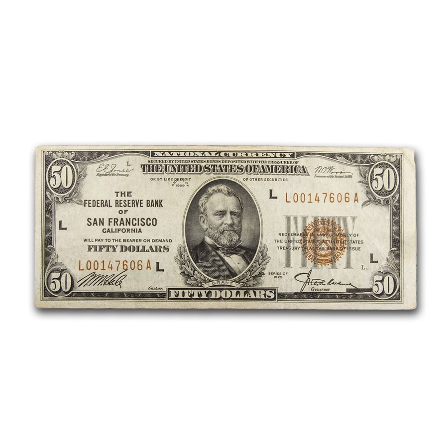 1929 (L-San Francisco) $50 Brown Seal FRBN VF (Fr#1880-L)