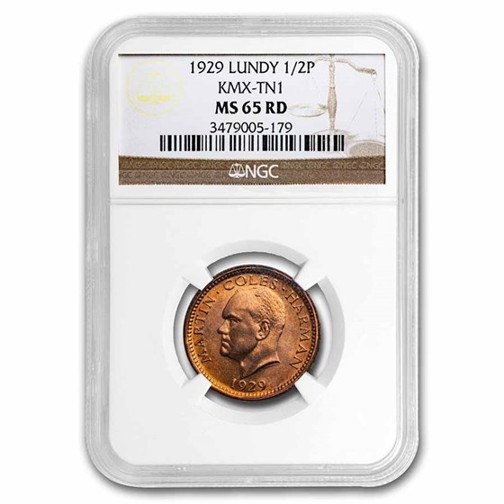 1929 Lundy Bronze Half Puffin MS-65 NGC (Red) 1929 Lundy Bronze Half Puffin MS-65 NGC (Red)