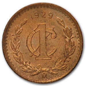 1929 Mexico Centavo Bronze BU Red KM#415 1929 Mexico Centavo Bronze BU Red KM#415