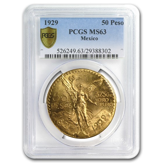 1929 Mexico Gold 50 Pesos MS-63 PCGS 1929 Mexico Gold 50 Pesos MS-63 PCGS