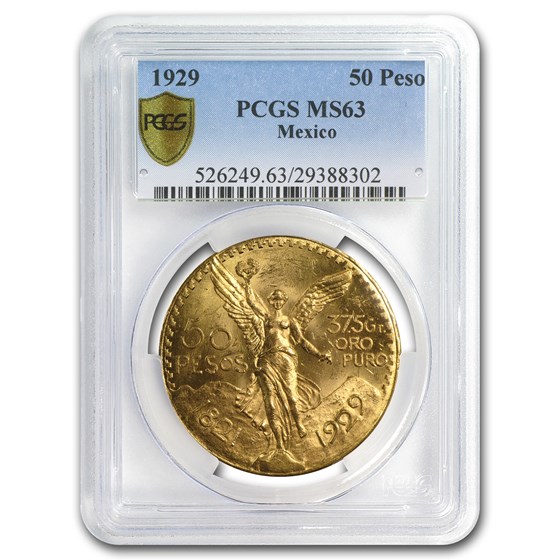 1929 Mexico Gold 50 Pesos MS-63 PCGS