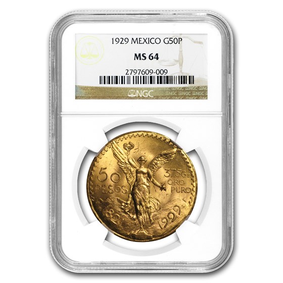 1929 Mexico Gold 50 Pesos MS-64 NGC 1929 Mexico Gold 50 Pesos MS-64 NGC