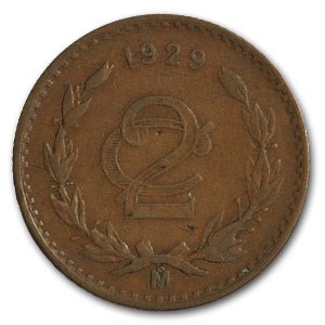 1929-Mo Mexico 2 Centavos Bronze VF-30 KM#419 1929-Mo Mexico 2 Centavos Bronze VF-30 KM#419