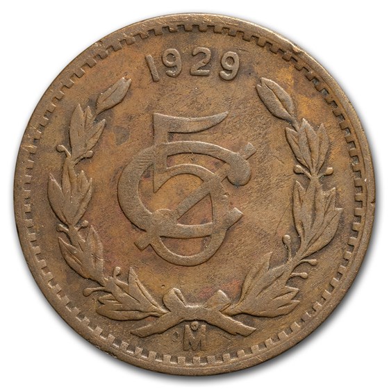 1929-Mo Mexico Bronze 5 Centavos Very Fine 1929-Mo Mexico Bronze 5 Centavos Very Fine