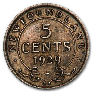 1929 Newfoundland Silver 5 Cents George V XF 1929 Newfoundland Silver 5 Cents George V XF