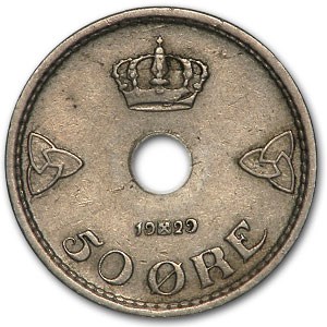 1929 Norway 50 Ore VF 1929 Norway 50 Ore VF