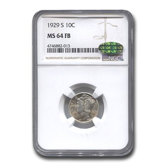 1929-S Mercury Dime MS-64 NGC CAC (FB) 1929-S Mercury Dime MS-64 NGC CAC (FB)