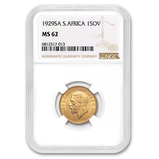 1929-SA South Africa Gold Sovereign George V MS-62 NGC 1929-SA South Africa Gold Sovereign George V MS-62 NGC