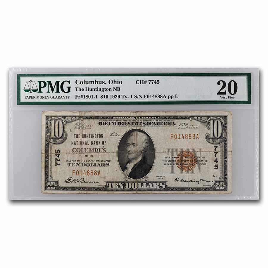 1929 Type 1 $10 Columbus, Ohio VF-20 PMG (Fr#1801-1) CH#7745