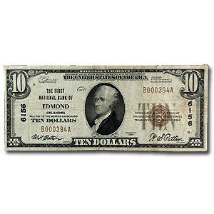1929 Type 1 $10 Edmond, OK Fine (CH#6156) 1929 Type 1 $10 Edmond, OK Fine (CH#6156)