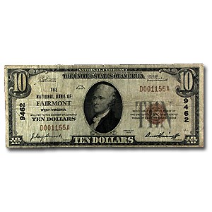 1929 Type 1 $10 Fairmont, WV VG (CH#9462) 1929 Type 1 $10 Fairmont, WV VG (CH#9462)