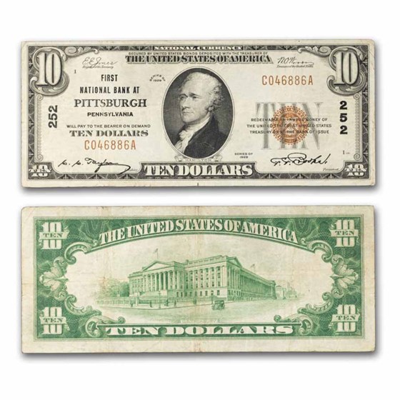 1929 Type 1 $10 First NB of Pittsburgh, PA VF (Fr#1801-1) CH#252