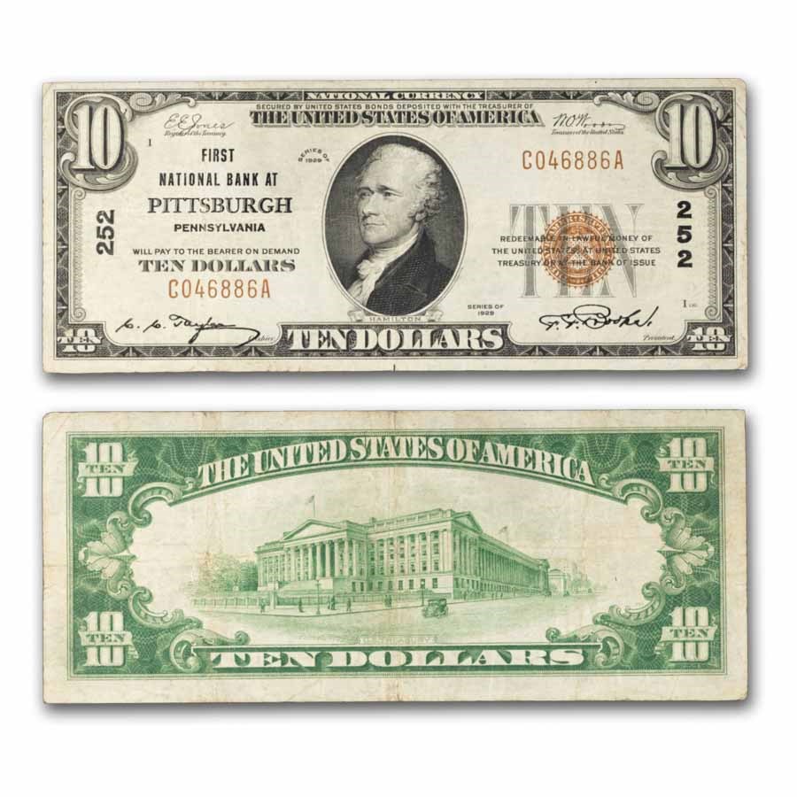 1929 Type 1 $10 First NB of Pittsburgh, PA VF (Fr#1801-1) CH#252