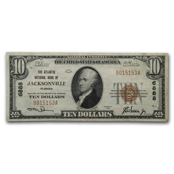 1929 Type 1 $10 Jacksonville, FL Very Fine (CH#6888) 1929 Type 1 $10 Jacksonville, FL Very Fine (CH#6888)