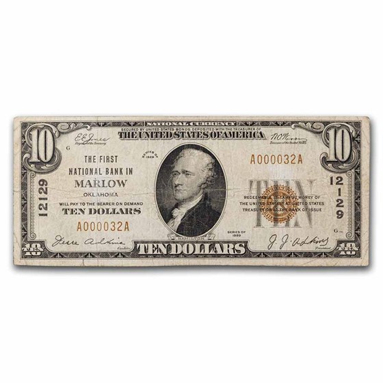 1929 Type 1 $10 Marlow, OK VF (Fr#1801-1) CH#12129 1929 Type 1 $10 Marlow, OK VF (Fr#1801-1) CH#12129